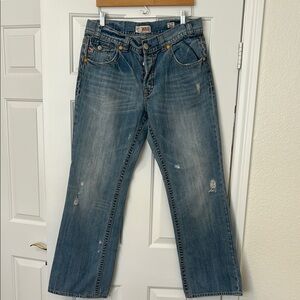 MEK Blue Relaxed Fit Jeans with Distressed Details